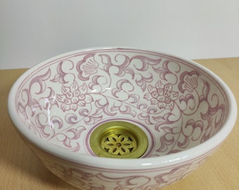 Best of Lotus flower Handcrafted and handpainted Moroccan Floral pink Vessel Sink-counter top vessel bowl sink