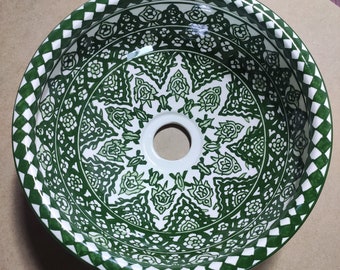 Moroccan Green Handmade and Handpainted Vessel Sink