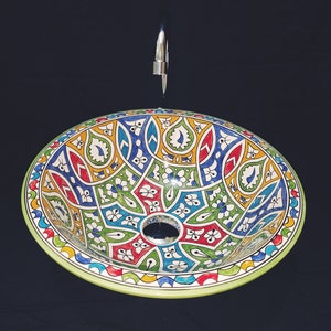 COSTUMIZE Moroccan ceramic vessel sink , bathroom ceramic sink bowl , Hand-printed ceramic bassin , bathroom remodeling