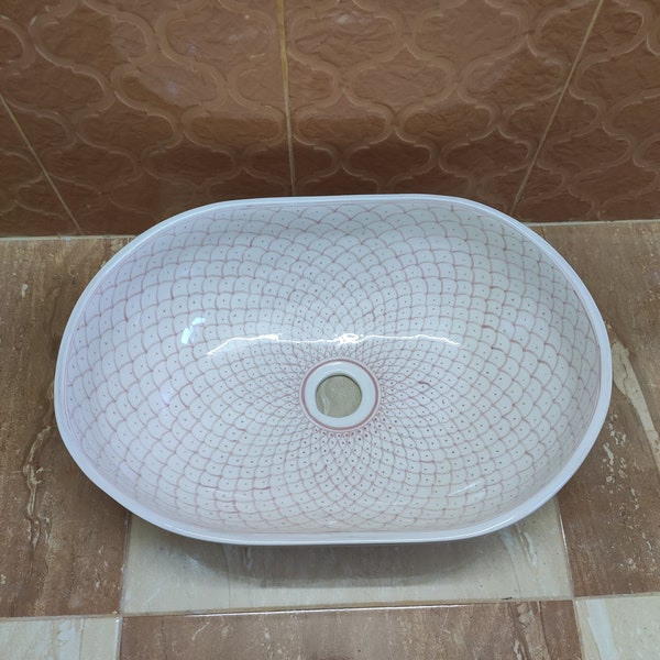 Oval sink- Handmade Ceramic Sink with Floral Patterns-shems pattern-size 18 inches/14.5 inches