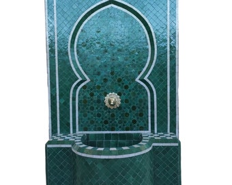 Emerald green High quality Custom Mosaic Fountain for Outdoor and Indoor, Mid Century wall Fountain , Moroccan Mosaic Fountain