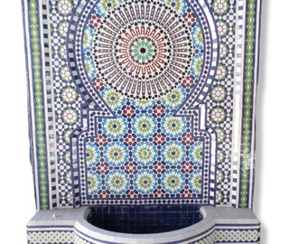 63/31.4 In Genuine mosaic Custom Mosaic Fountain white for Outdoor and Indoor, Mid Century wall Fountain , Moroccan Mosaic Fountain