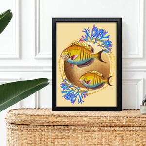 Digital artwork Yellow exotic fish Wall printable art print Outdoor Home Decor to Frame Fish Art Print Digital ocean poster