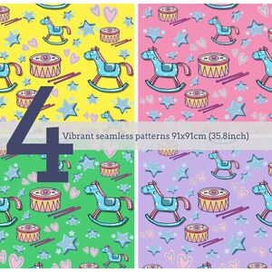 Toddler Seamless Pattern, Vibrant Children Pattern for Commercial Use, Rocking Horse, Custom Fabric Design