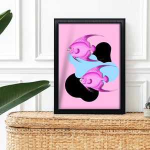 Pink fish wall art, Fish bedroom wall art,  Digital wall art print. Digital poster, Downloadable poster, Colourful sea fish, Digital  craft