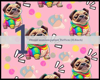 Cute puppy dog and Seamless Pattern, For Printing Fabric, Digital Download, Pink background with paws Pattern