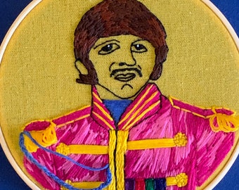 Ringo Starr Embroidery / 6 in / Hand Stitch / Beatles Wall Decor / Sgt Pepper