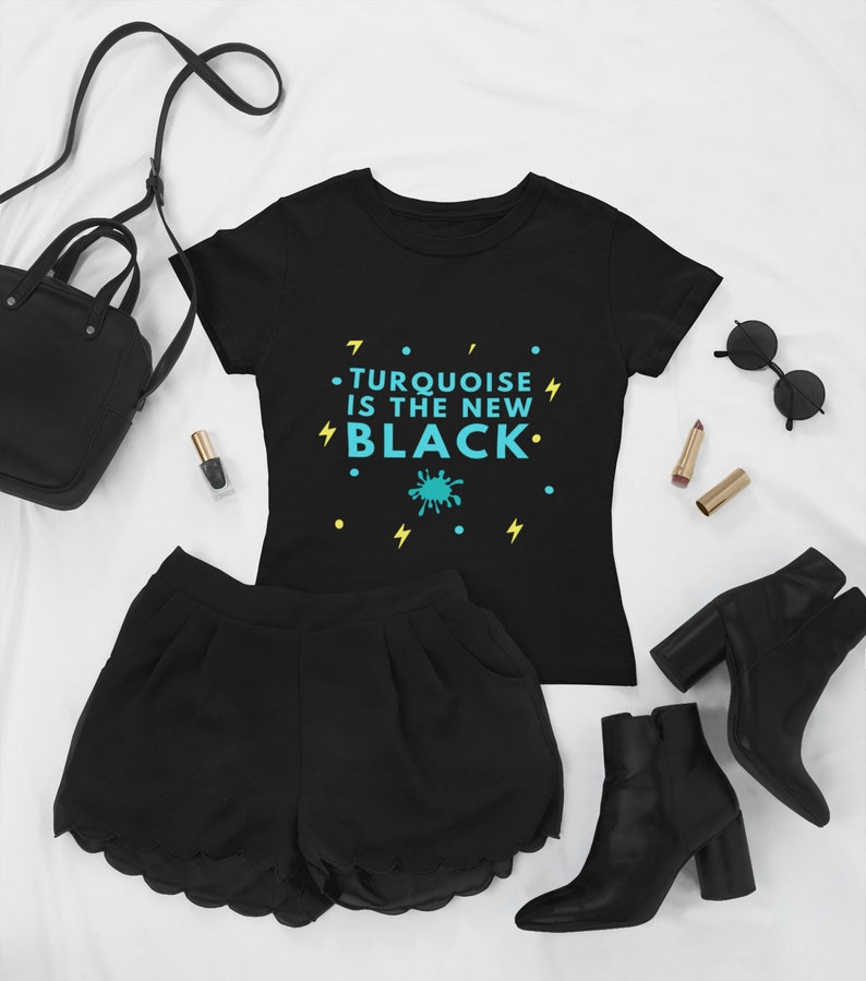 Turquoise is the new Black T-Shirt, Turquoise Tee, Turquoise and Black shirt, Cowgirl Tee, Unisex Jersey Short Sleeve Tee image 1