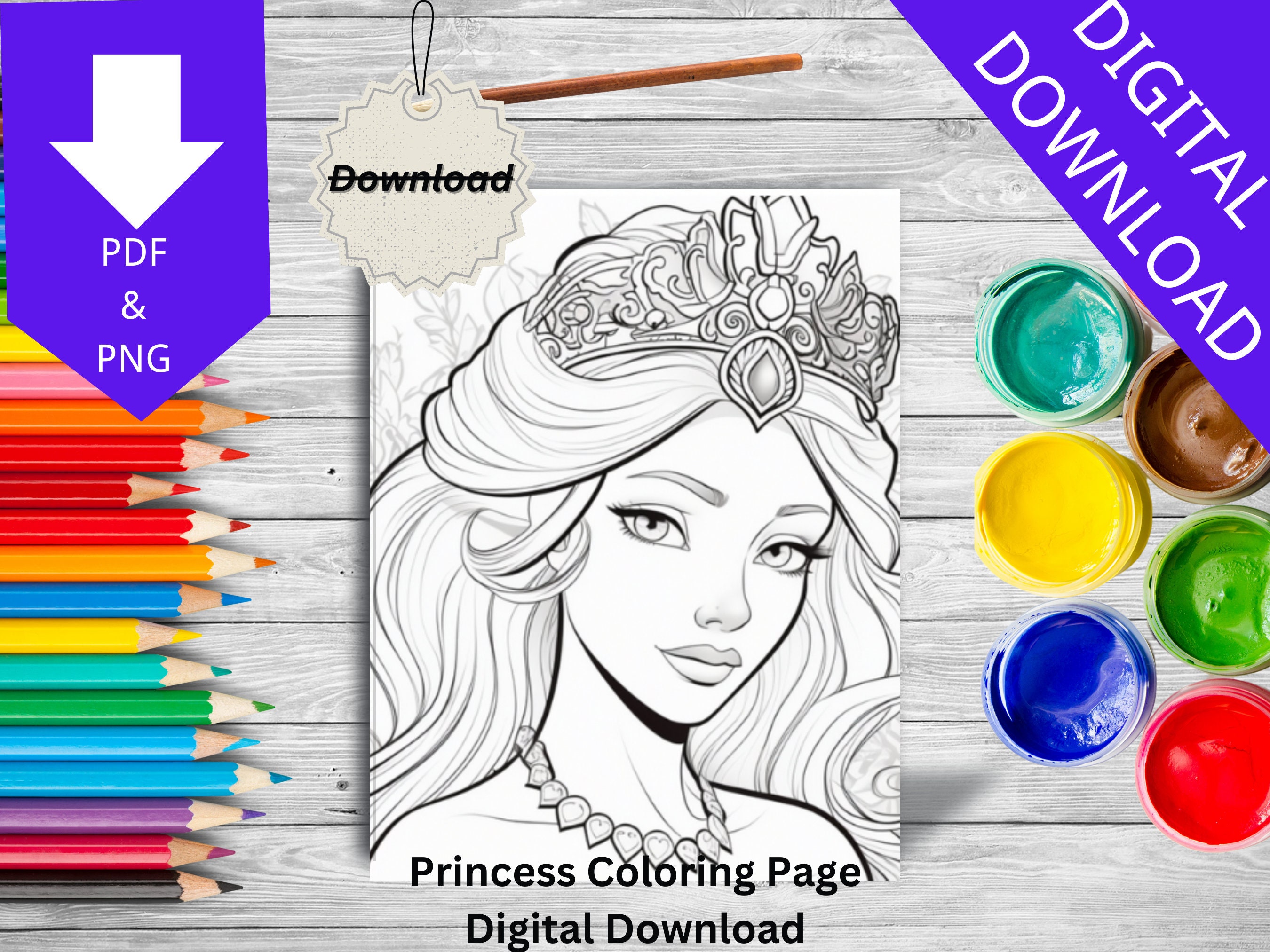 Princess Coloring Page - Etsy