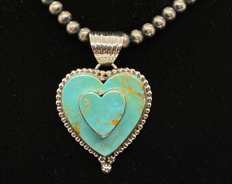 Dan Dodson Royston Turquoise Sterling Silver Raised Double Heart Pendant