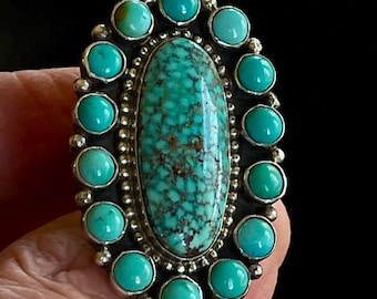 Vintage Navajo Kingman Waterweb Turquoise Statement Ring Adjustable