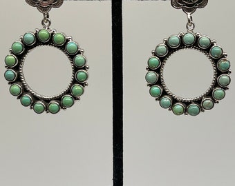 Dan Dodson Green Turquoise Silver Concho Dangle Earrings