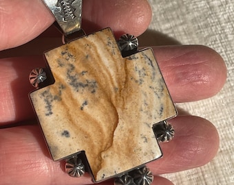 Vintage Southwestern Jasper Santa Fe Cross Pendant by Dan Dodson