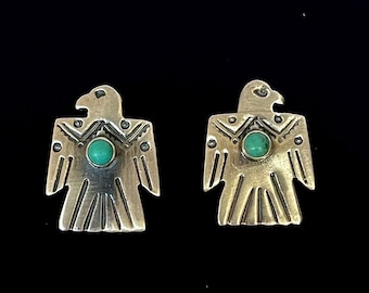 Vintage Dan Dodson Sterling Silver Turquoise Thunderbird Earrings post style