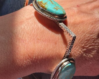 Vintage Dan Dodson Arizona Turquoise Square Sterling Bangle Bracelet XXL