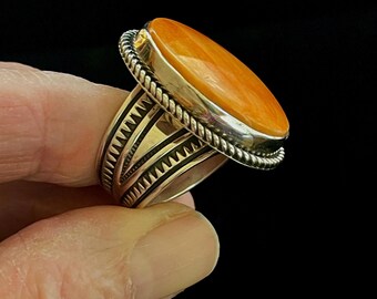 Albert Jake Orange Spiny Oyster & Sterling Ring Adjustable
