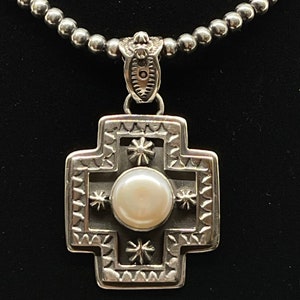 Dan Dodson Santa Fe Cross Sterling Silver Pearl Pendant (Dead Stock!)