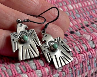 Vintage Southwestern Turquoise Thunderbird Earrings
