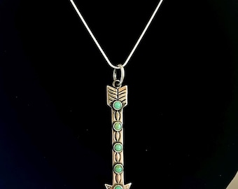 Vintage Dan Dodson Snake Eye Turquoise Arrow Necklace Sterling Silver 18” Italian Snake Chain