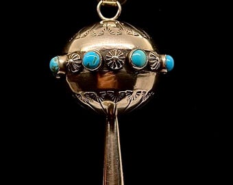 Vintage Southwestern XL Turquoise-Studded Squash Blossom Pendant by Dan Dodson