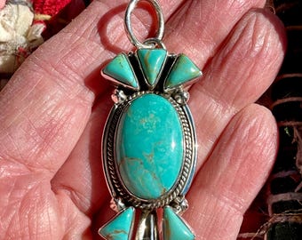 Dan Dodson Arizona Turquoise & Sterling Squash Blossom Pendant