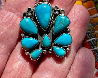 Vintage Dan Dodson Turquoise Teardrop Cluster Pendant