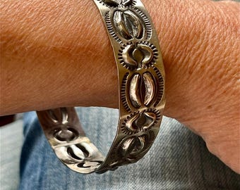 Tim Yazzie Hammered Repousse Sterling Bangel Cuff Bracelet