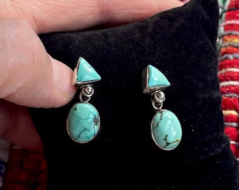Vintage Southwestern Arizona Turquoise & Sterling Dangling Earrings