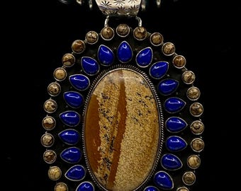 Vintage Southwestern XL Jasper and Lapis Lazuli Pendant by Dan Dodson