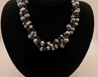 Vintage Southwestern 16-inch Onyx & Sterling Silver 3-Strand Beaded Necklace by Dan Dodson