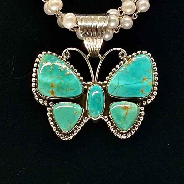 Dan Dodson Natural Royston Turquoise Butterfly Pendant Sterling Silver Setting