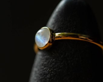 Moonshine ring - Gold plated sterling silver Moonstone stacking ring - Natural Moonstone - Handmade jewelry - New Beginning stone