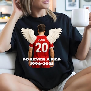 Diogo Jota Shirt, Forever a Red Angel Tee, Liverpool Memorial T-Shirt, Tribute Shirt, RIP Jota 1996 to 2025, Comfort Colors Soccer Fan Gift