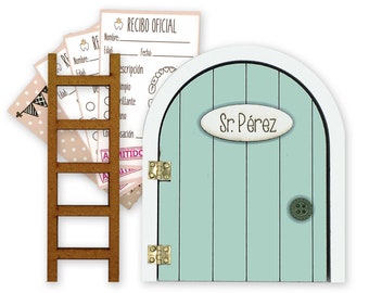 Tooth fairy door that opens, official receipts and a little ladder