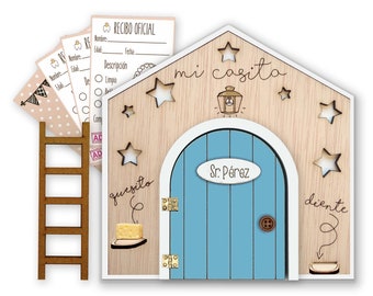 Tooth fairy door that opens, little wooden house and ladder