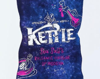 Kettle Crisps Salt and Vinegar A4 Lino Print - Handmade Art for Foodies, Art for Snack Lovers