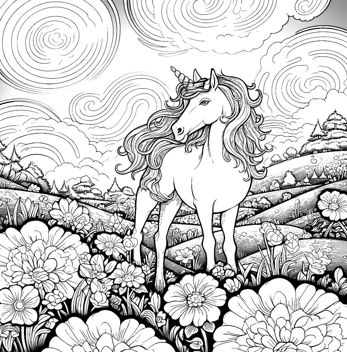 50 Unicorns Coloring Pages Instant Download. Cute Unicorn Designs for ...