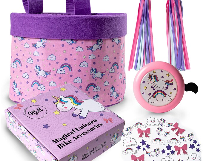 Unicorn Bike Basket Kit, Girls Bike Basket, Girls Bike Bell, Bike