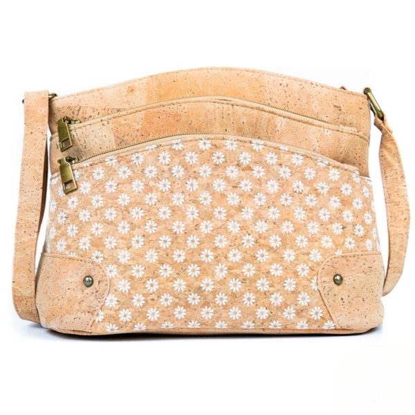 Medium Cork Crossbody Bag, Unique Mother's Day Gift, Cute Daisy Purse, Women's Handbags Made with Genuine Cork Imported from Portugal