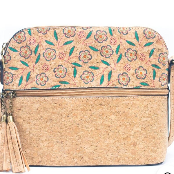 Cork Crossbody Purse, Vegan Leather Handbags, Cork Handbags, Unique Medium Sized Purse, Lightweight Crossbody for Women