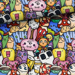 Cute Monsters Fabric, Comic Characters Animals Fabric by Half Meter, Fun Fabric Quilt Crafts Home Decor - 100% Cotton - 59" (150 cm) wide