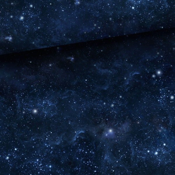 Tela de estrellas, tela de cielo nocturno estrellado por medio metro, tela del espacio exterior, tela galaxia, tela de rizo francés - 95% algodón - 67" (170 cm) de ancho