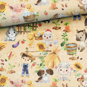 Country Fabric, Farm Fabric by Half Meter, Cute Animals Fabric, Fun Summer Cottage Fabric - 100% Cotton - 59" (150 cm) wide