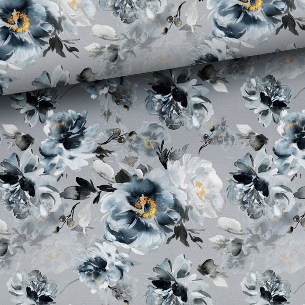 Gray Floral Fabric Etsy