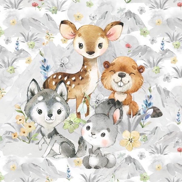 Woodland Animals Fabric, Spring Fabric, Fall Fabric, Cute Forest Friends Fabric for Clothes Crafts Decor - 95% Cotton - 16" x 20"