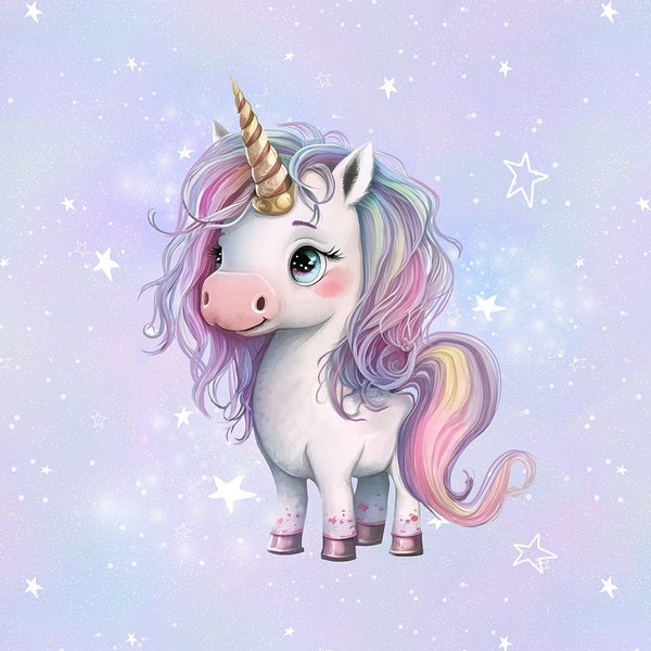 Unicorn Fabric Panel, Animal Fabric, Rainbow Fabric Pink Purple, Stars Fabric Crafts Quilt Decor - 100% Cotton - 15" x 15" (38 cm x 38 cm)