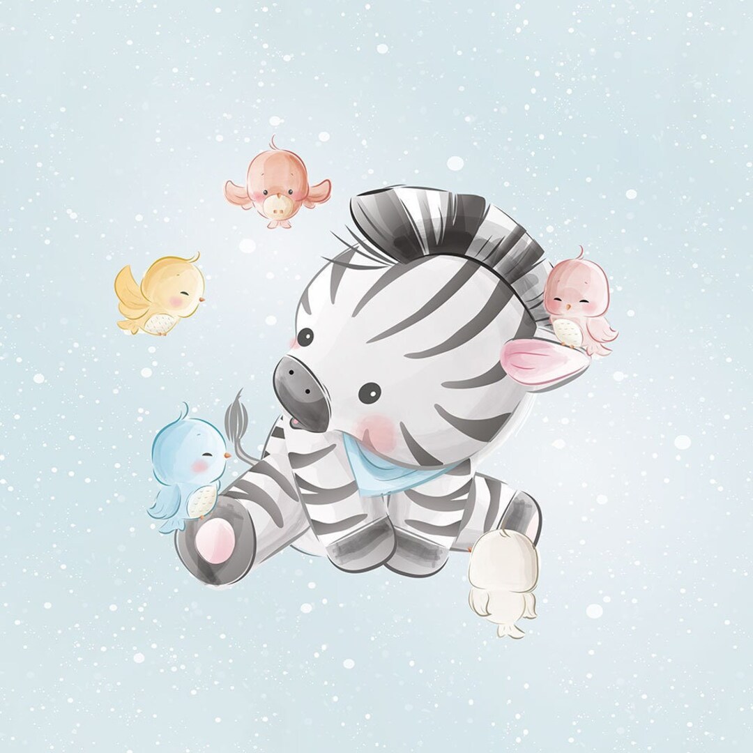 Zebra Fabric Panel, Birds Fabric Panel, Sky Animal Fabric for Sewing