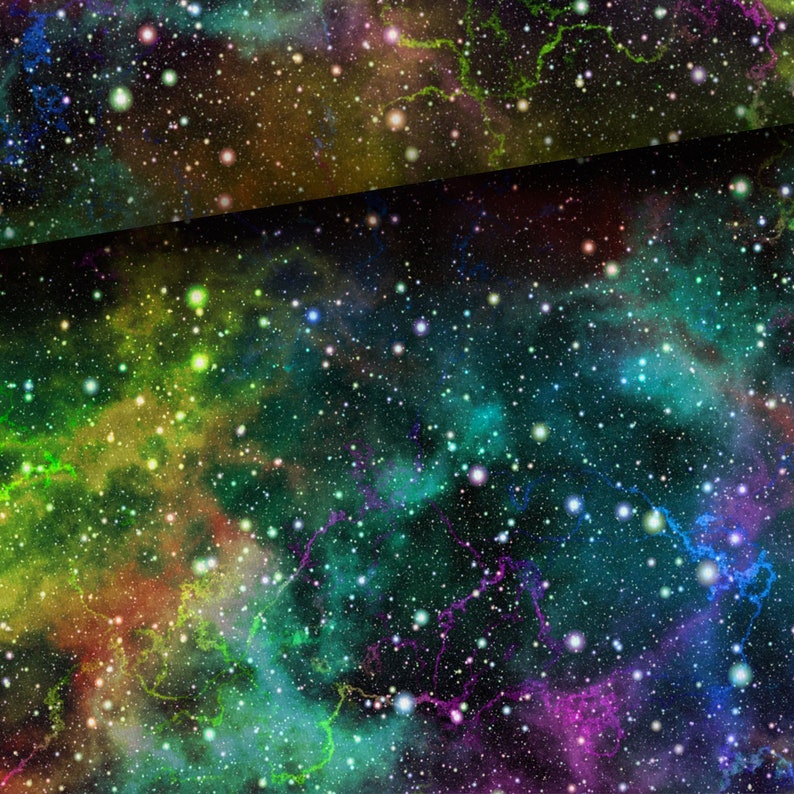 Sterrenstof, Sterrennachthemelstof per halve meter, Outer Space Stof, Galaxy Stof, French Terry Stof 95% Katoen 67 170 cm breed Galaxy Multicolor