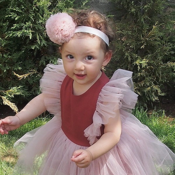 Robe de fille pour tout-petits rose terre cuite, robe Tutu d’anniversaire, robe d’anniversaire de fille, tenue de photoshoot, robe de photoshoot rose, tenue d’anniversaire