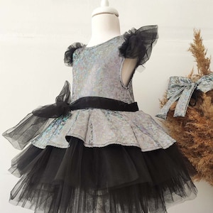 Birthday Girl Glitter Black Tulle Dress, Toddler Black Boho Dress, Girl Photoshoot Tutu, Princess Girl Dress, Glitter Girl Dress